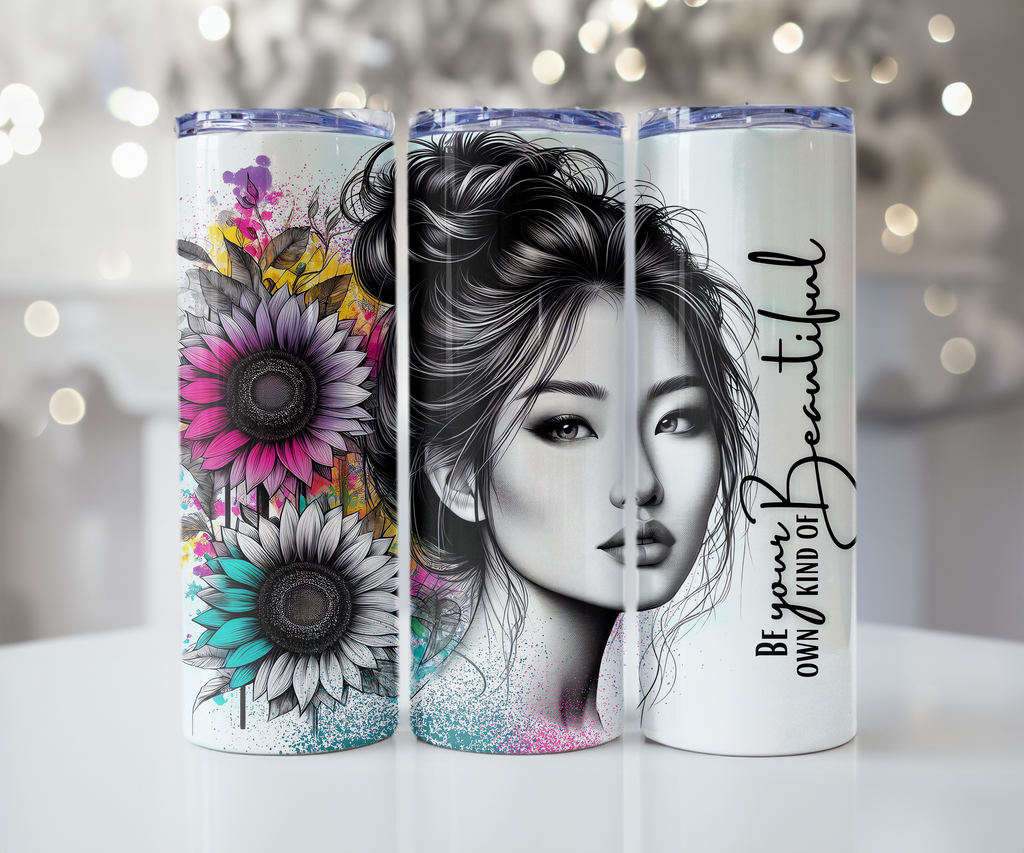 Be Your Own Kind of Beautiful Messy Updo Sunflower Tumbler