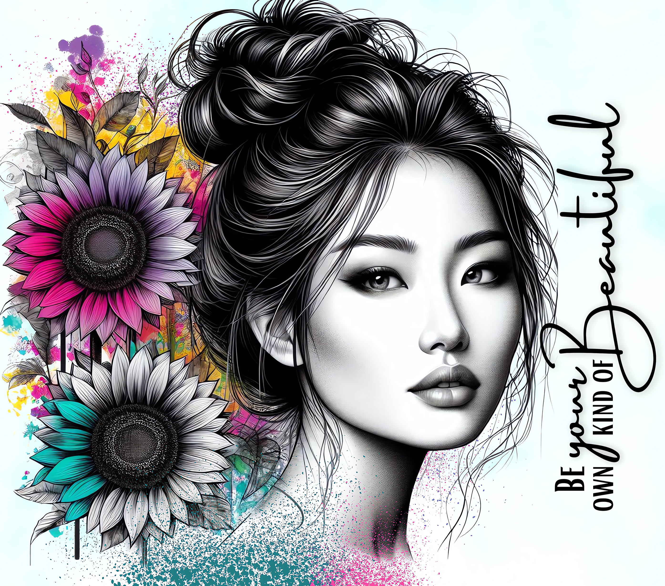 Be Your Own Kind of Beautiful Messy Updo Sunflower Tumbler