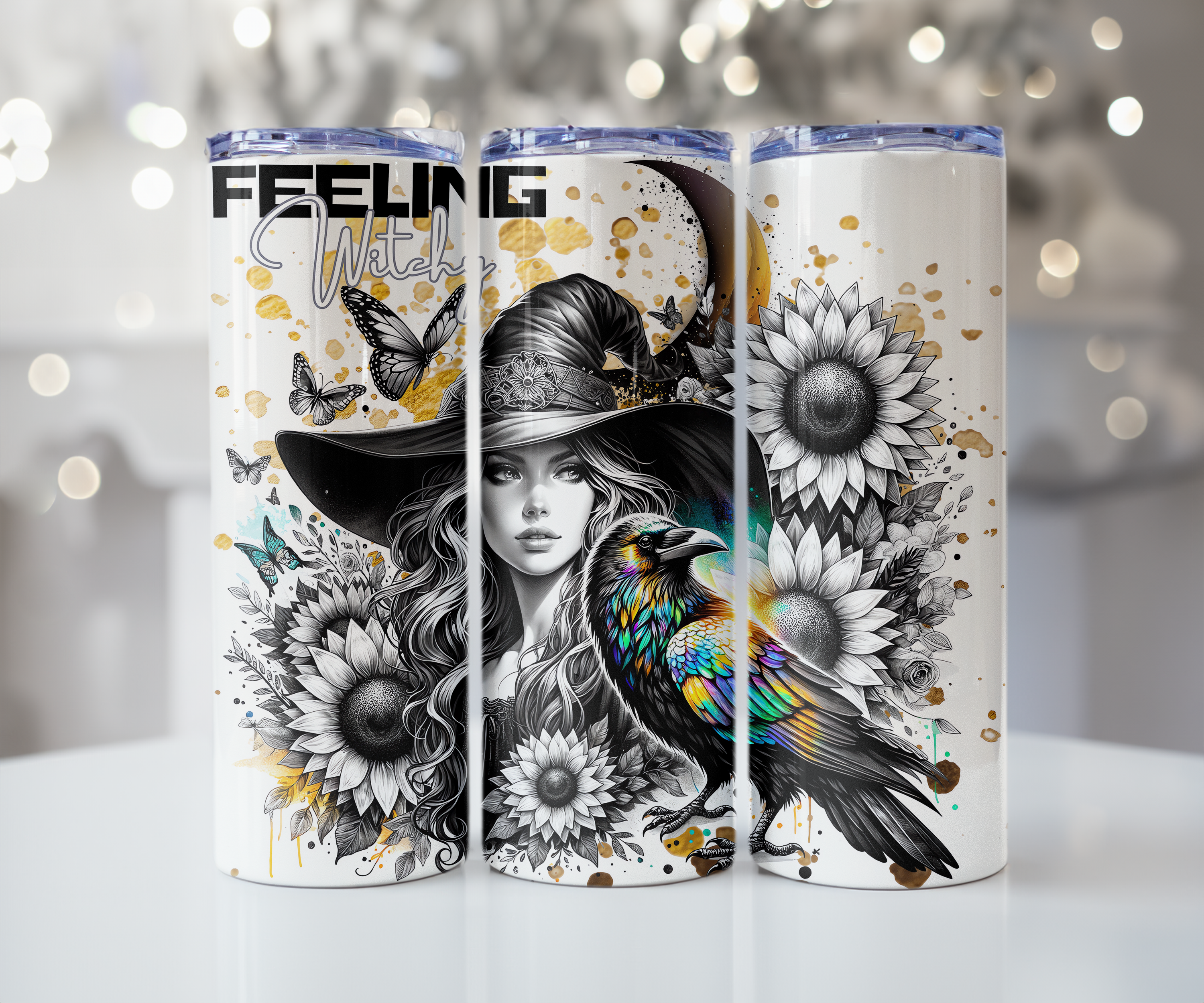 Feeling Witchy Sunflower Raven Tumbler