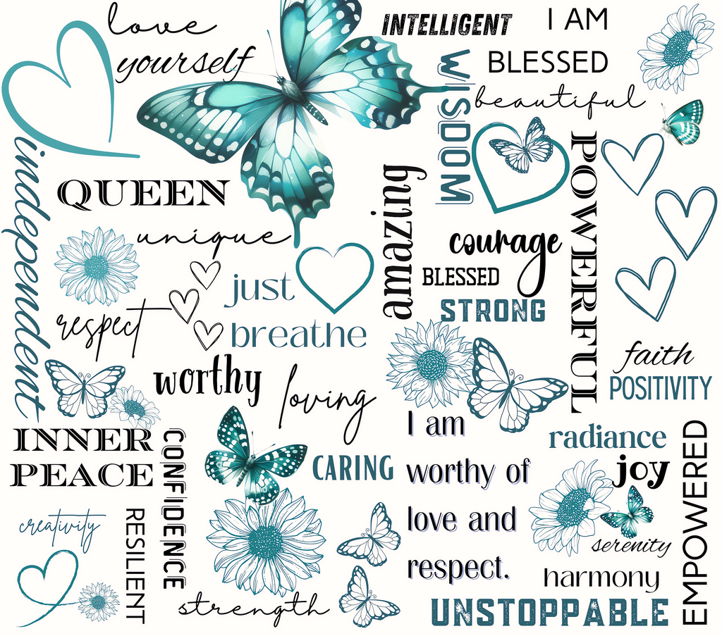 Love Yourself Teal Butterfly Affirmations Tumbler