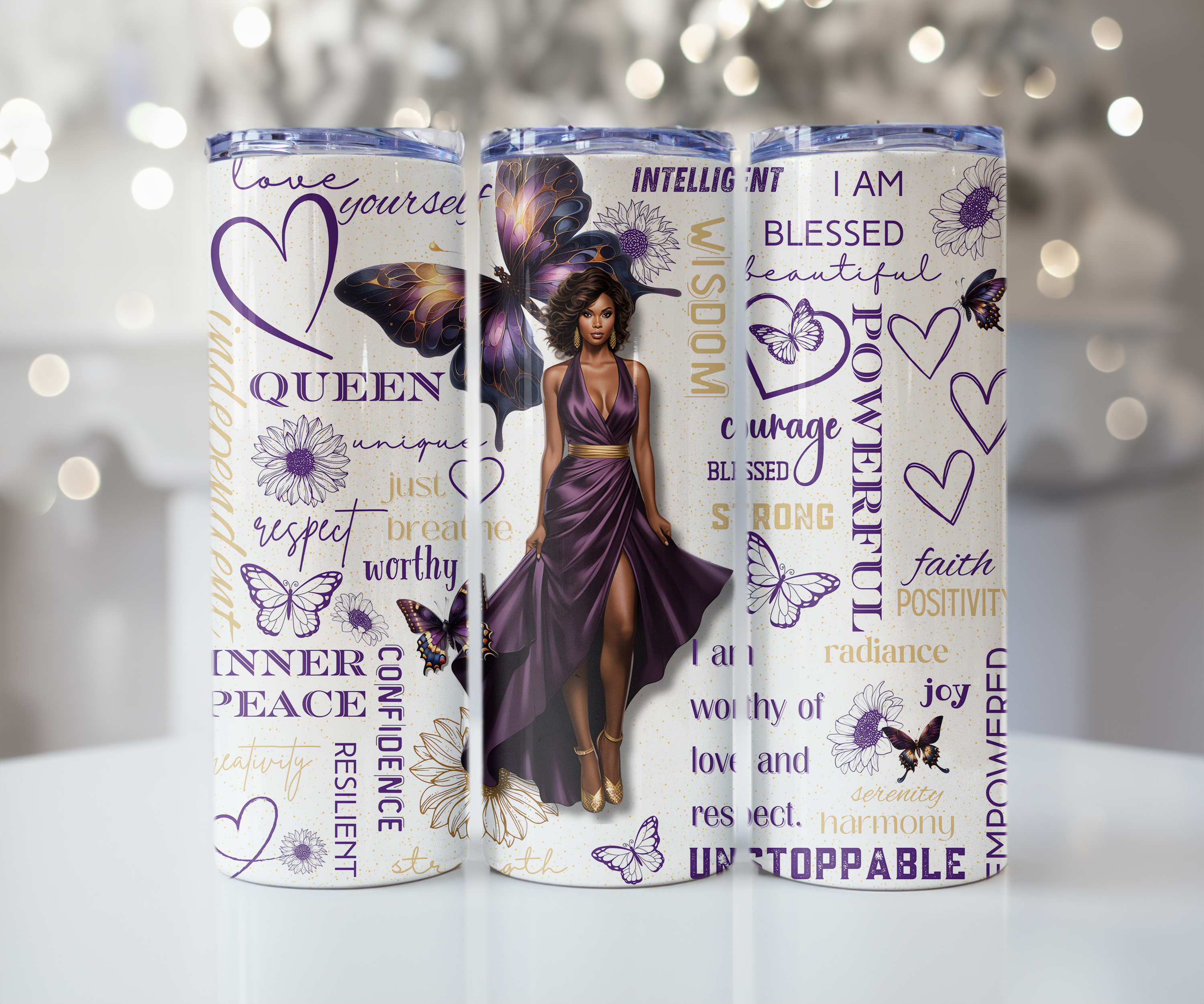 Purple & Gold Butterfly Queen Tumbler - Regal Empowerment