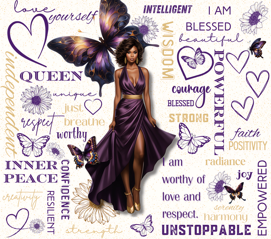 Purple & Gold Butterfly Queen Tumbler - Regal Empowerment