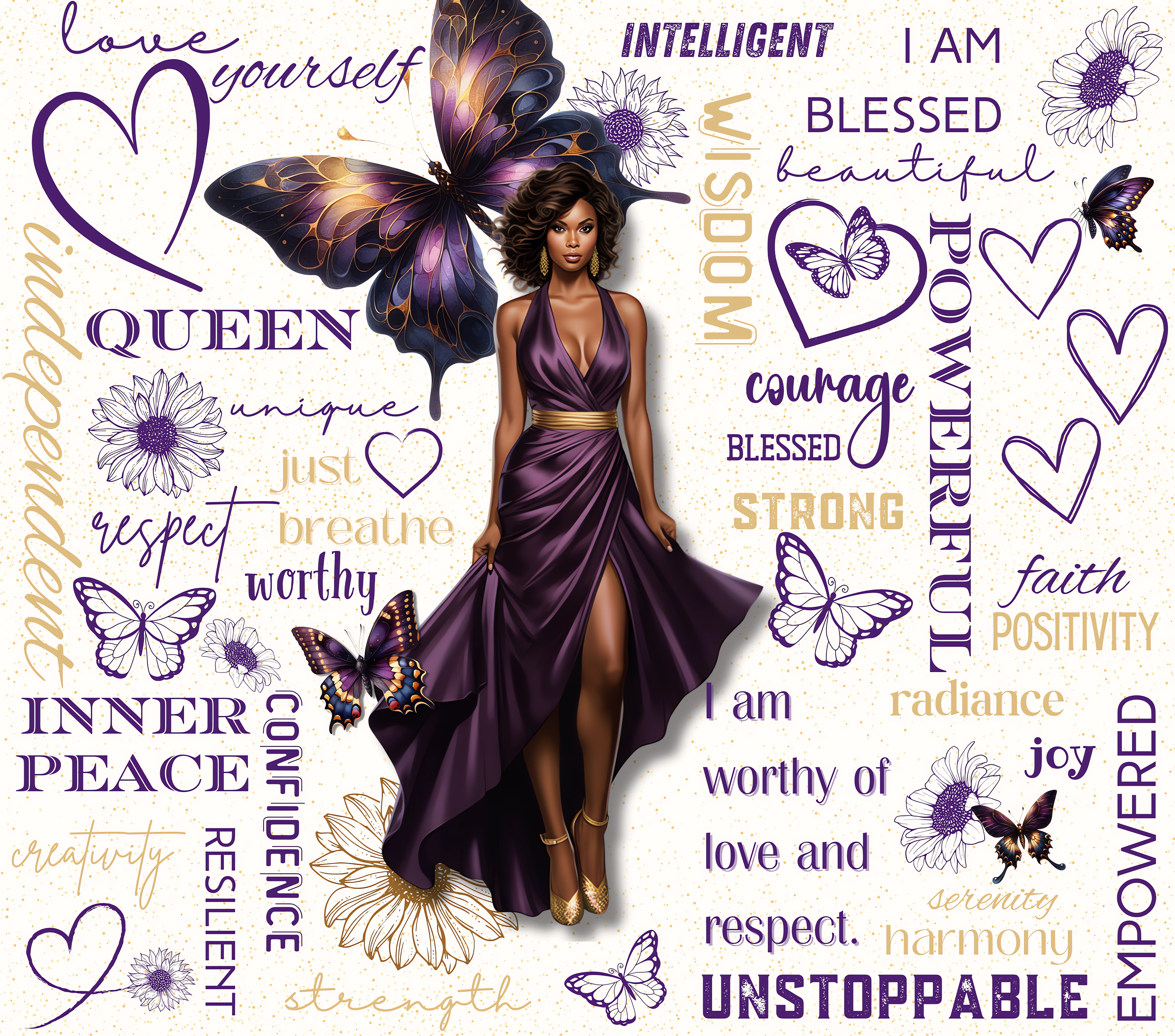 Purple & Gold Butterfly Queen Tumbler - Regal Empowerment