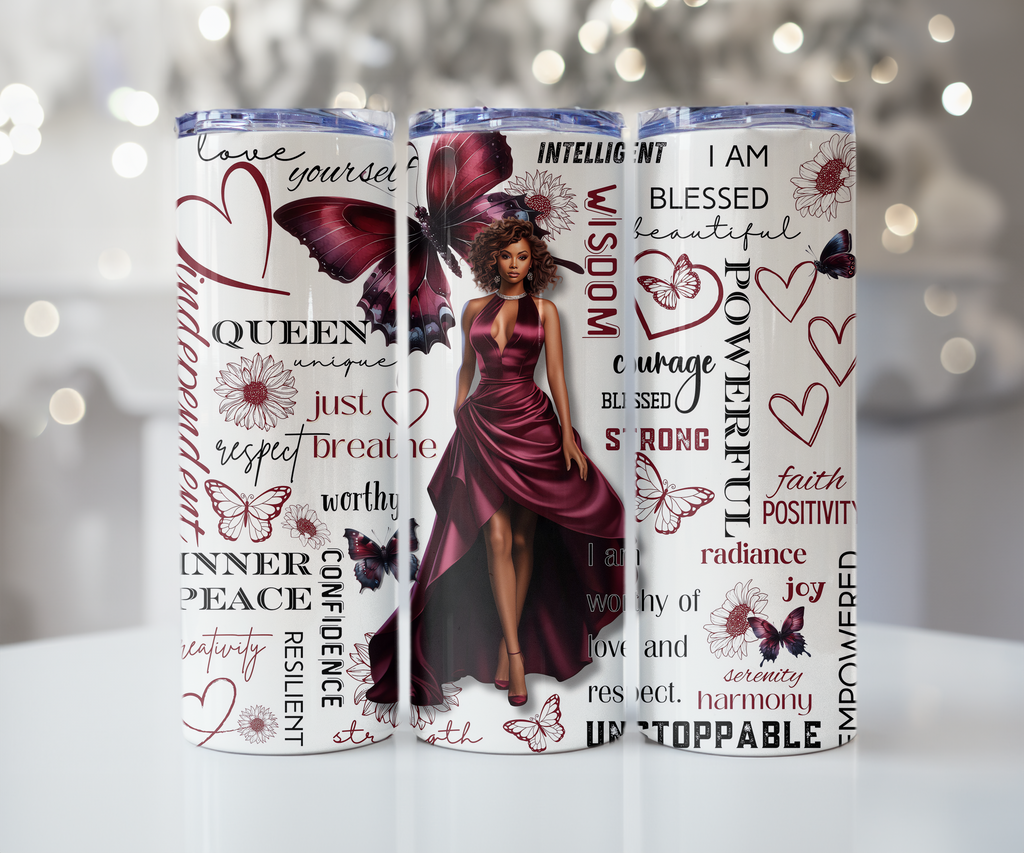Burgundy Butterfly Queen Tumbler - Empowered Elegance