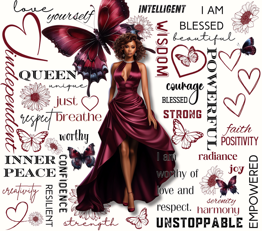 Burgundy Butterfly Queen Tumbler - Empowered Elegance