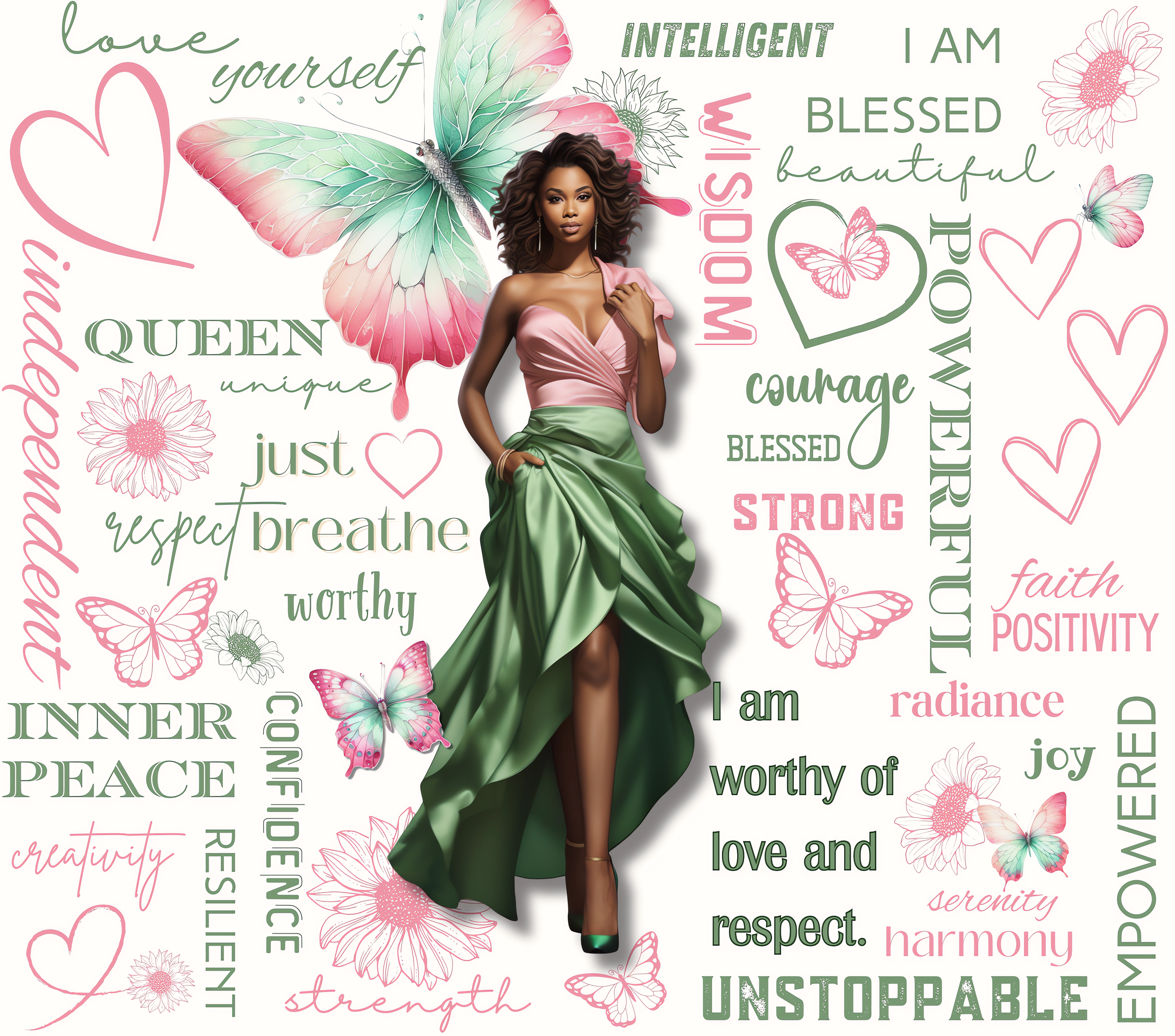 Pink & Green Butterfly Queen Tumbler - Graceful Strength