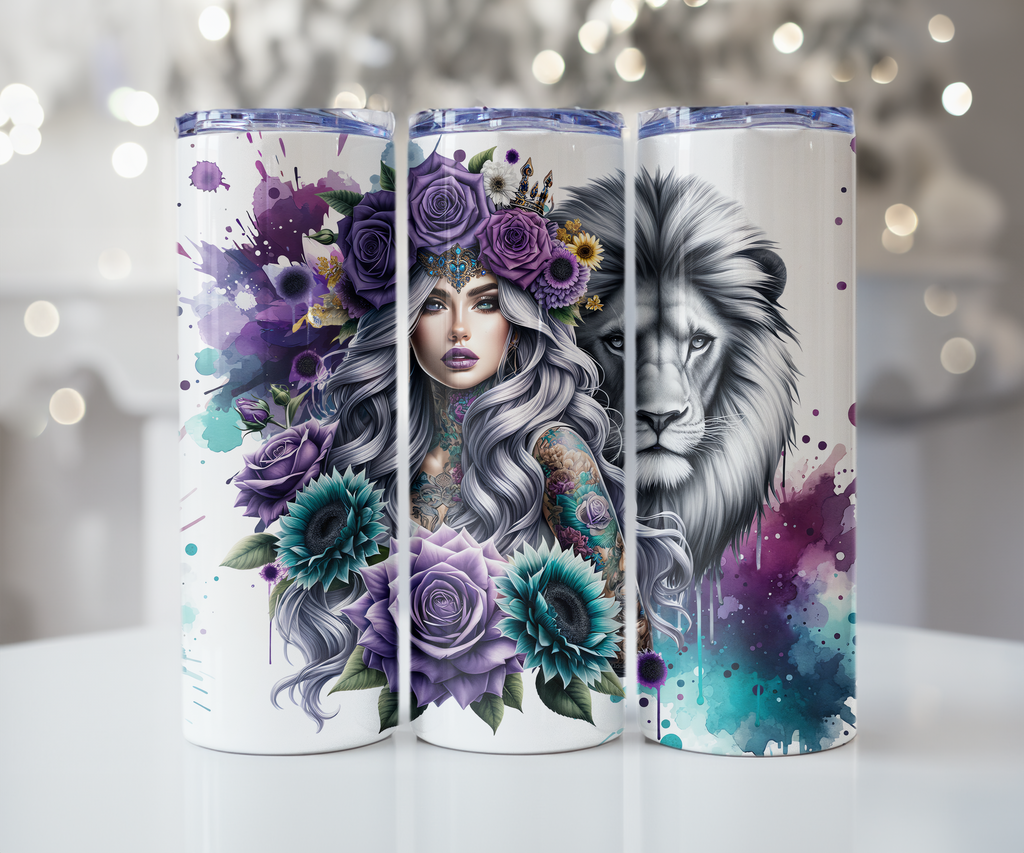 Purple Lion Goddess Tumbler