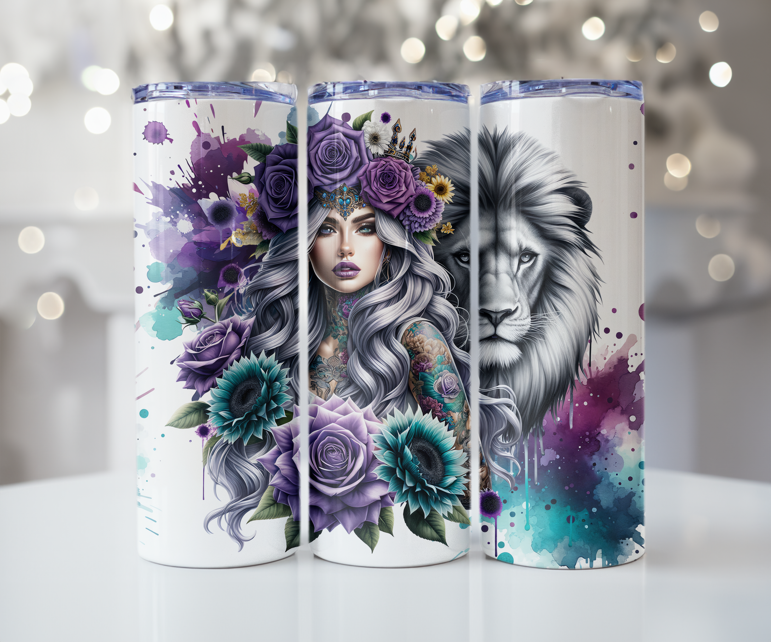 Purple Lion Goddess Tumbler