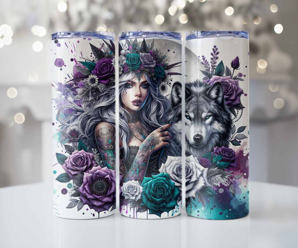Gothic Wolf Queen Rose Garden Tumbler