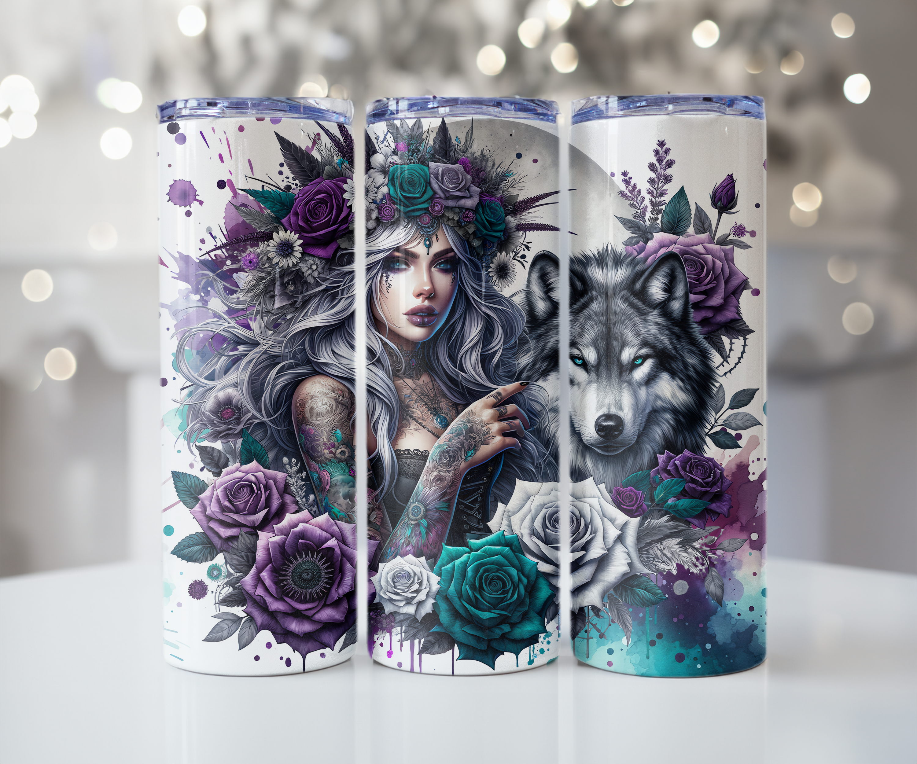 Gothic Wolf Queen Rose Garden Tumbler