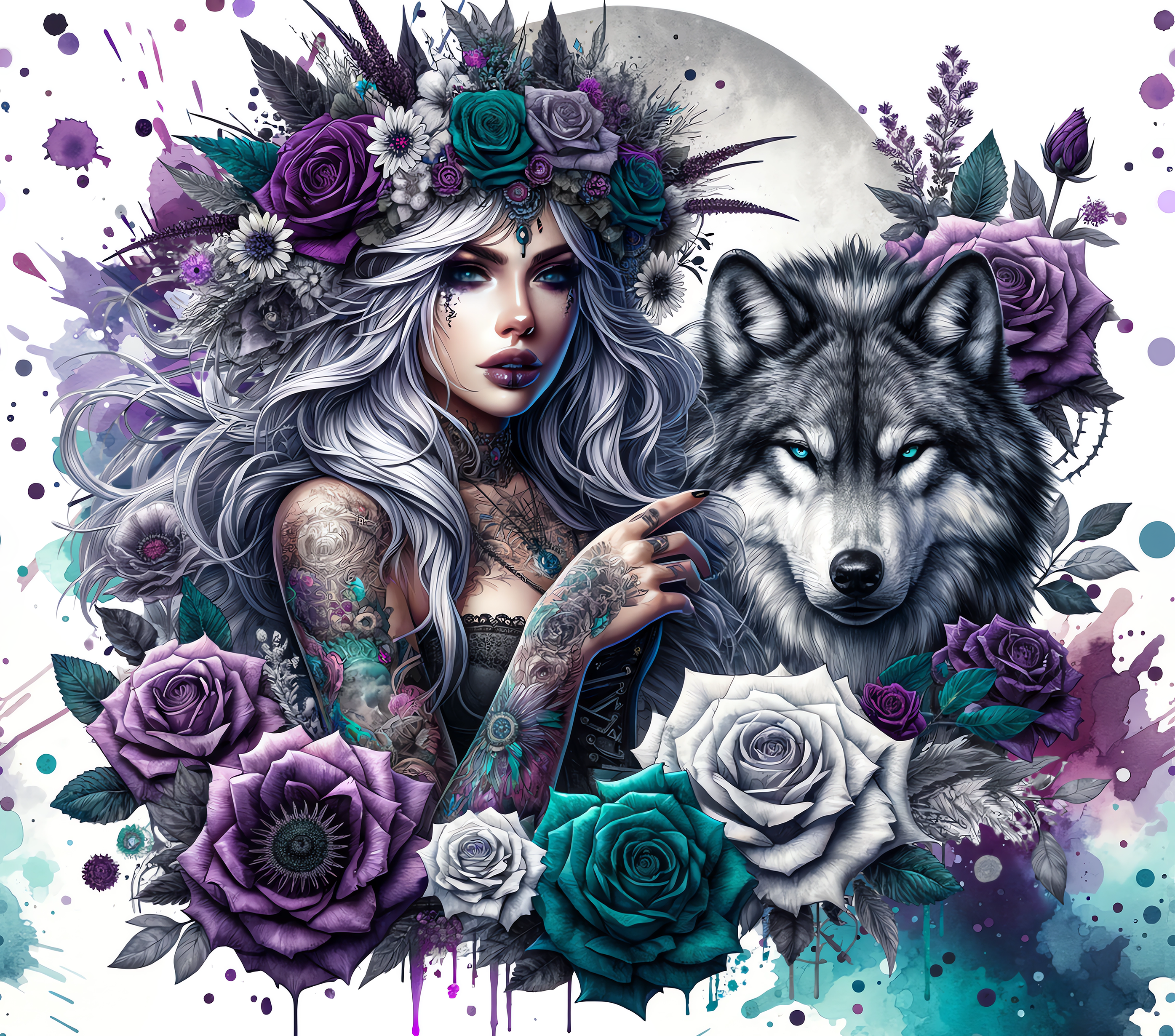 Gothic Wolf Queen Rose Garden Tumbler