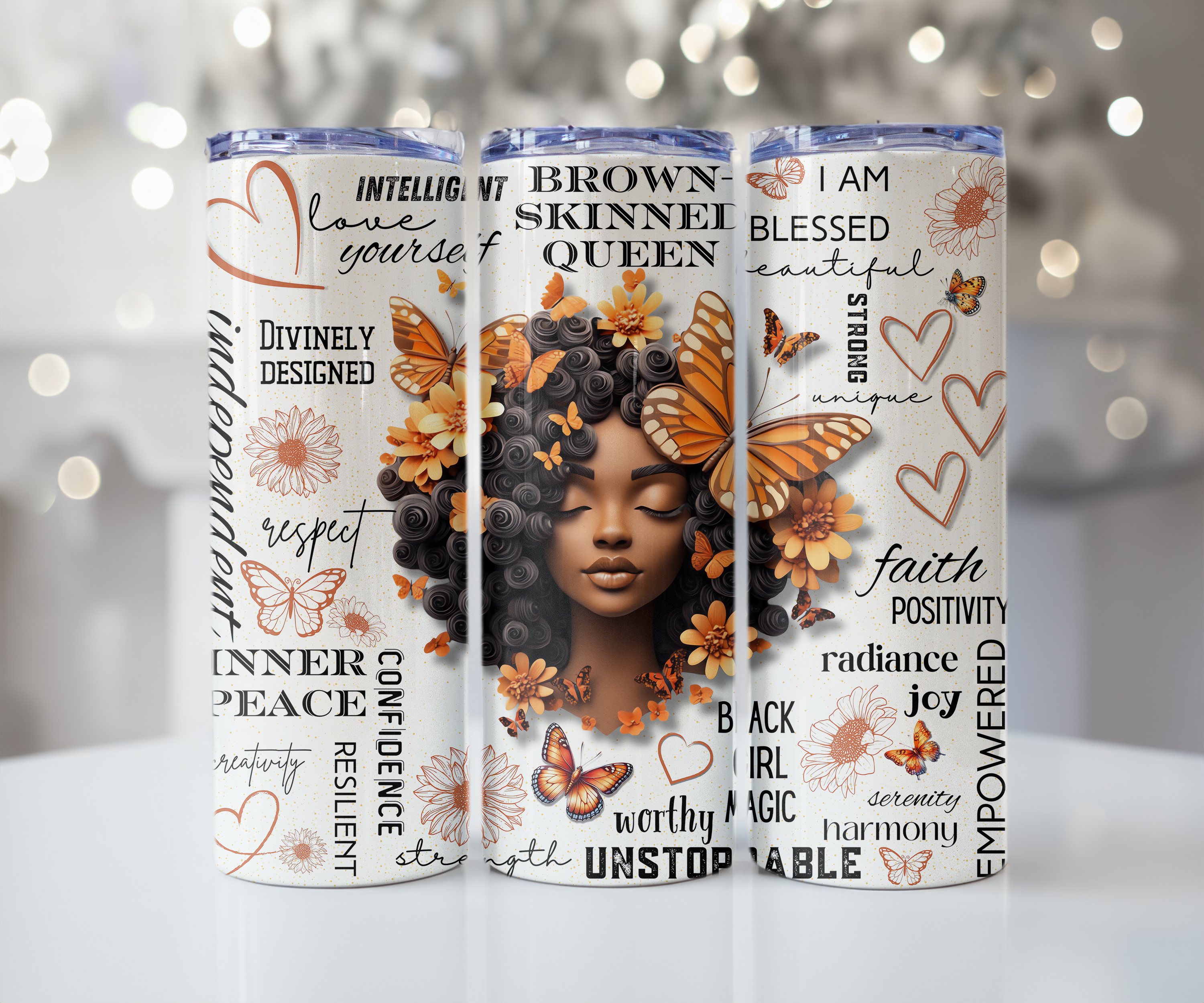 Black Girl Magic Butterfly Tumbler - Brown Skinned Queen