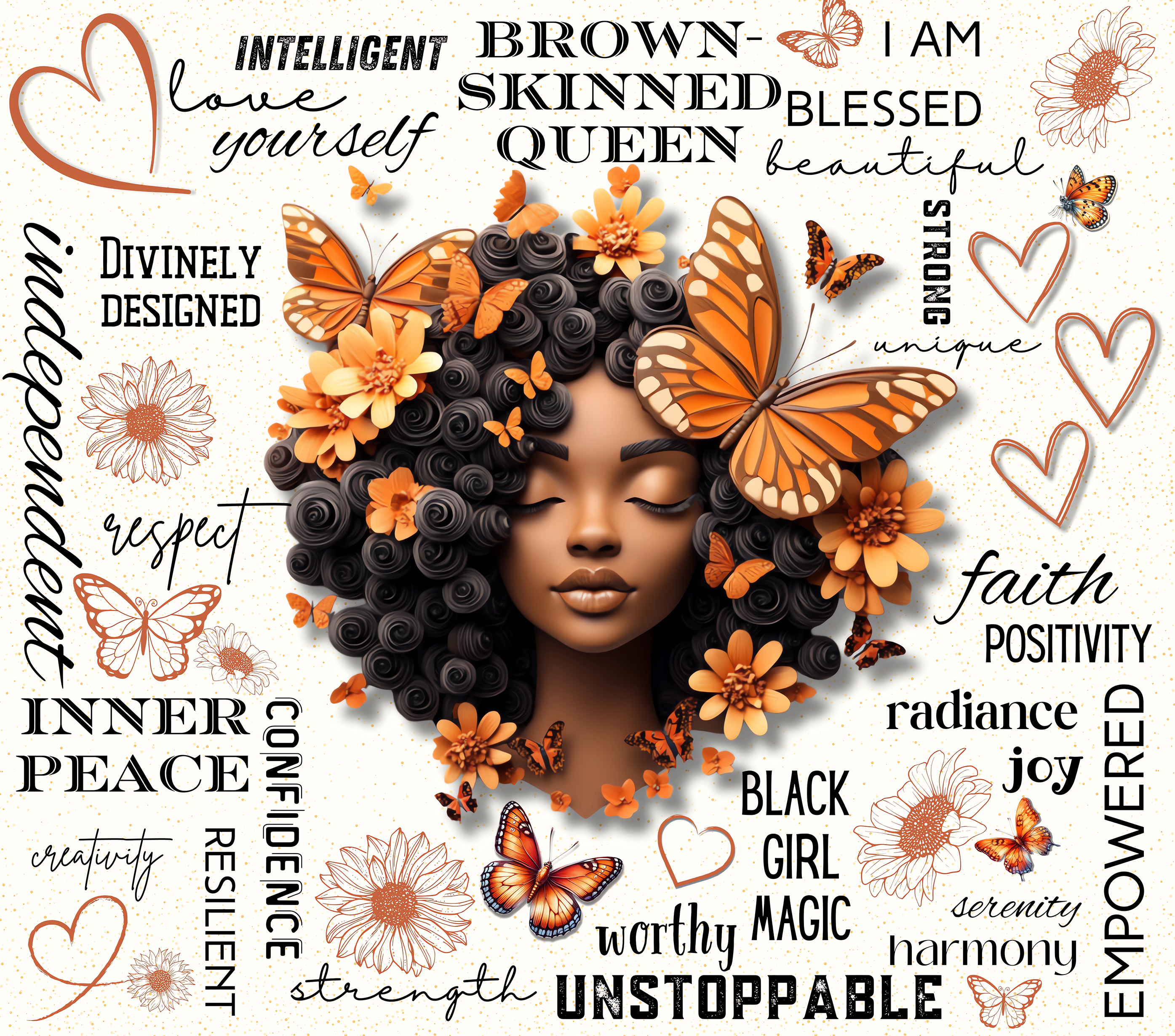 Black Girl Magic Butterfly Tumbler - Brown Skinned Queen