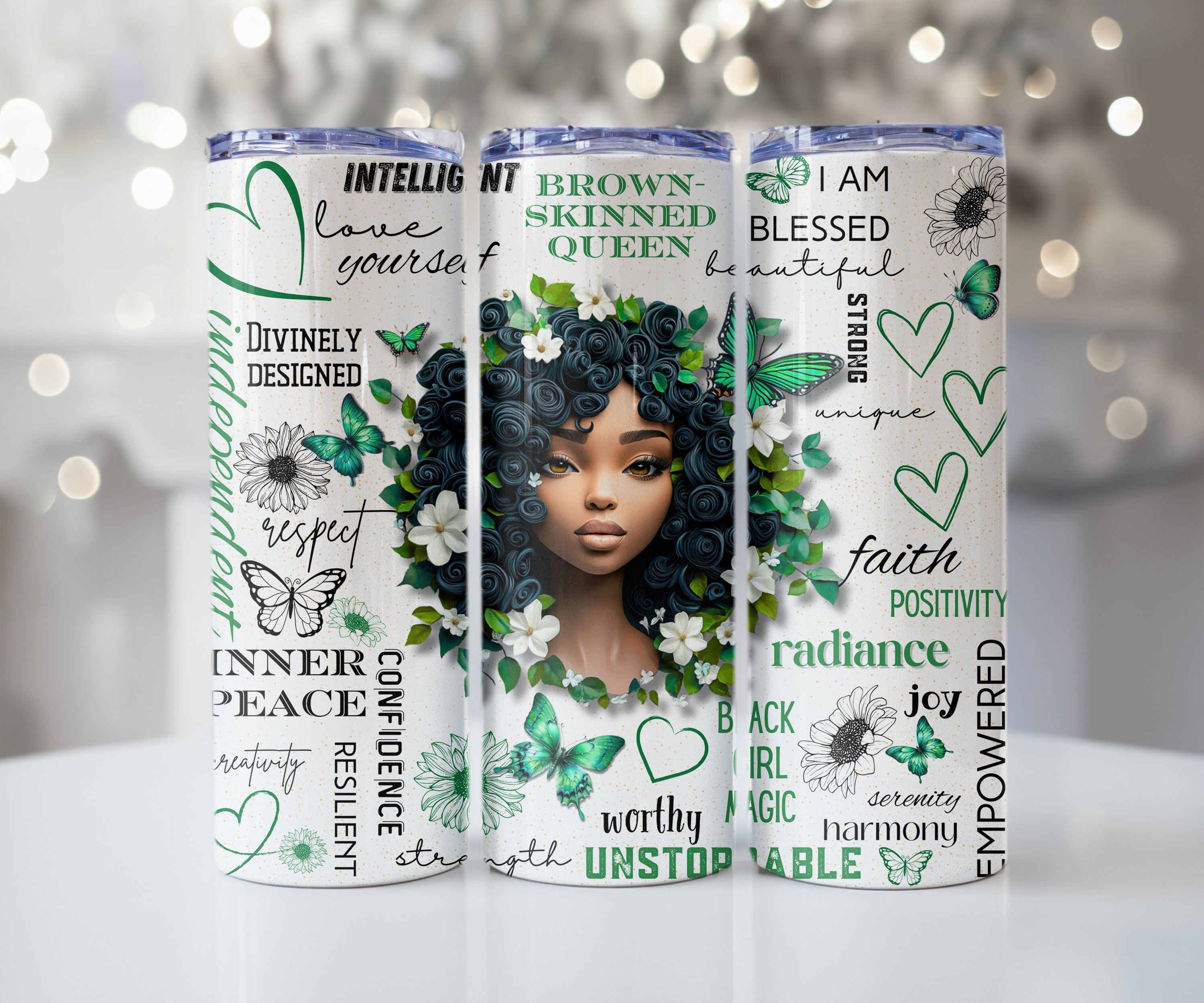 Emerald Butterfly Black Girl Magic Tumbler - Divinely Designed