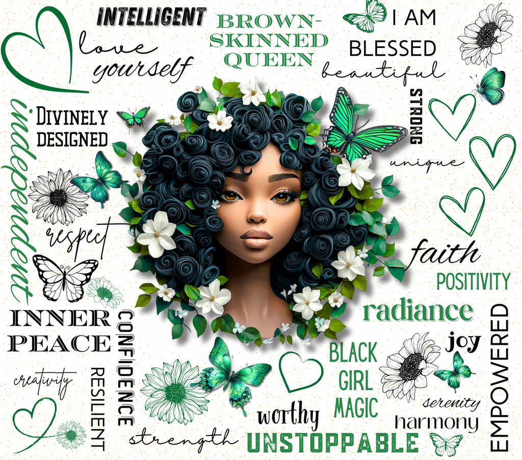 Emerald Butterfly Black Girl Magic Tumbler - Divinely Designed