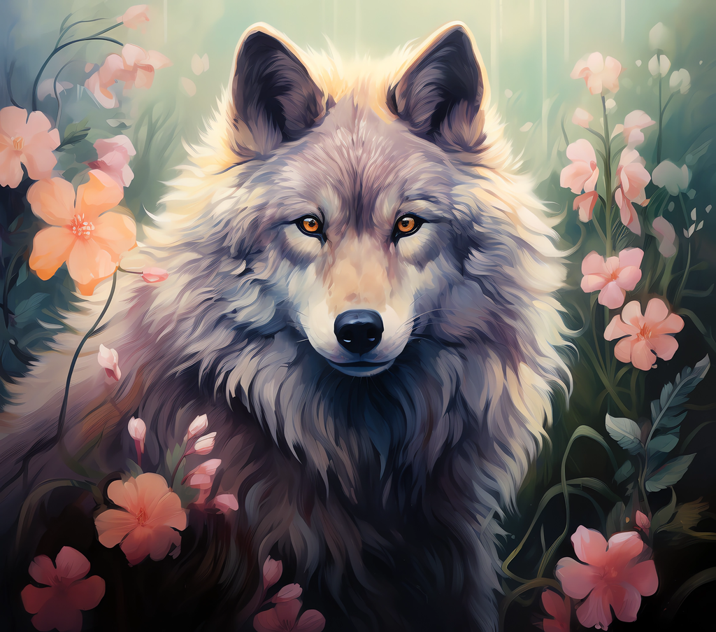 Ethereal Wolf Cherry Blossom Tumbler