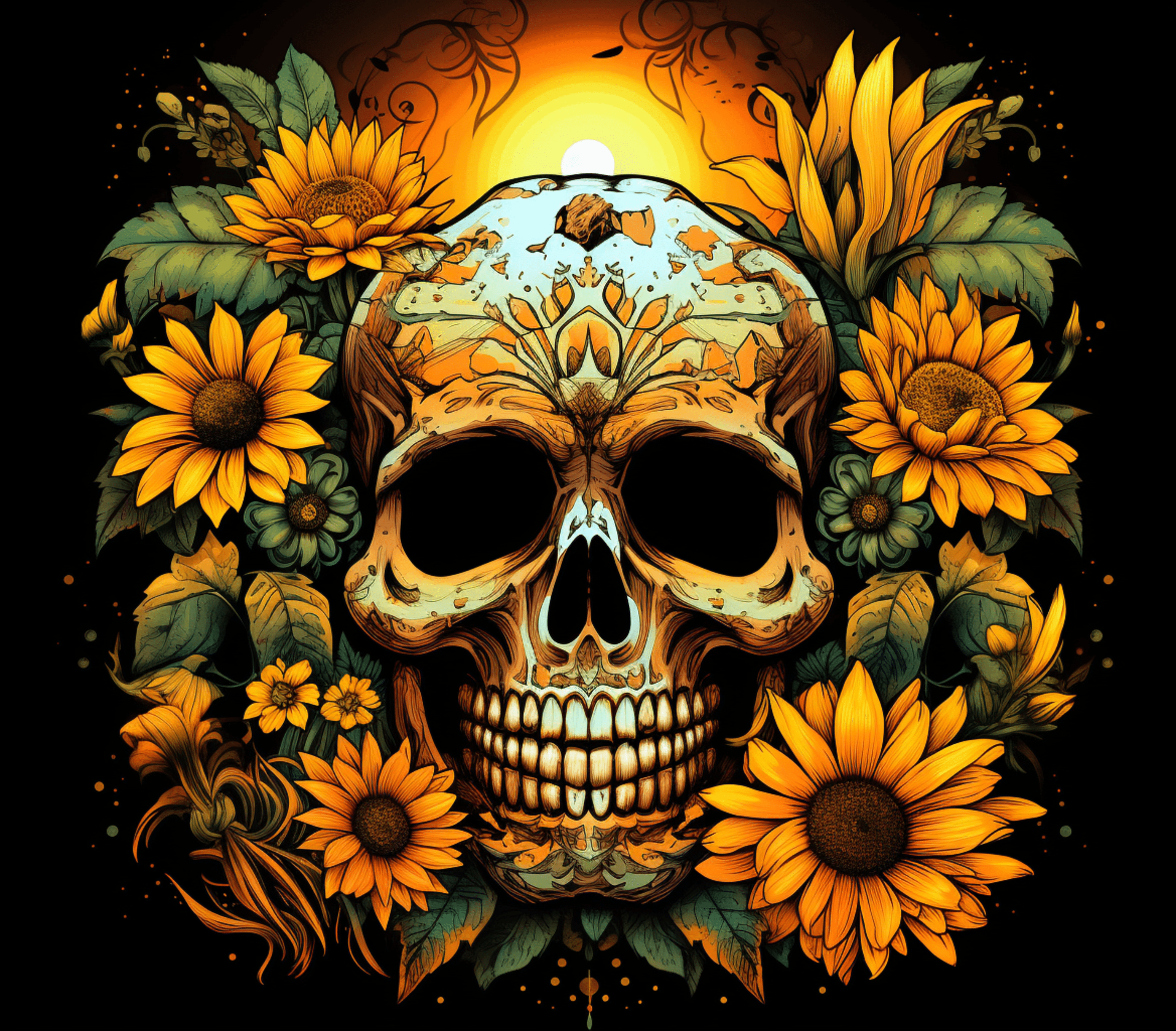 Sunflower Skull Halloween Design