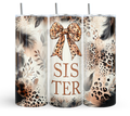Sister Leopard Print Tumbler - Boho Feather Gift