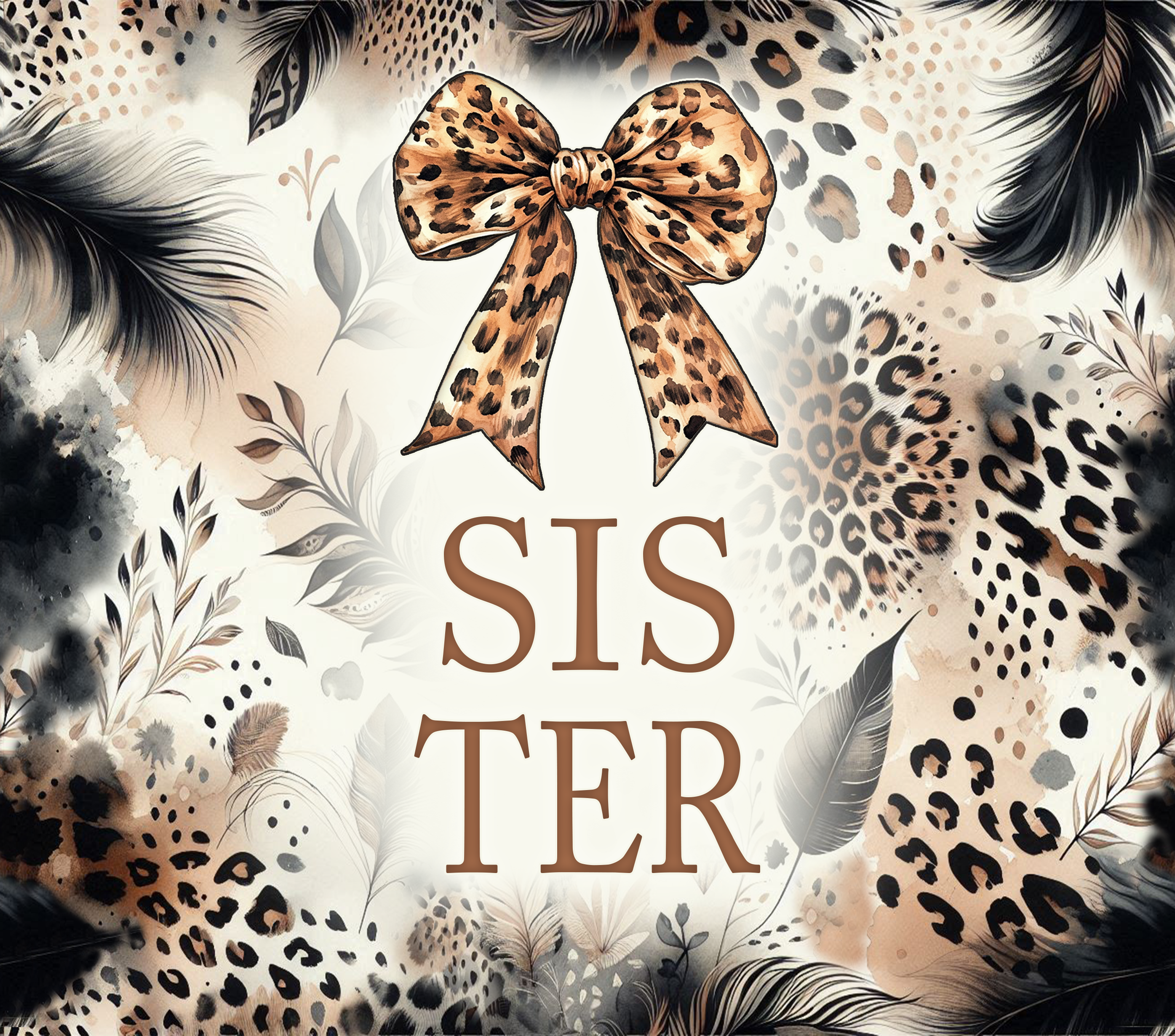 Sister Leopard Print Tumbler - Boho Feather Gift